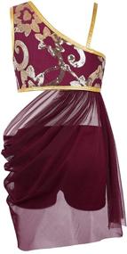 img 1 attached to inhzoy Kids Girls Lyrical Dancewear Costume: Floral Overlay 👯 Sequins Ballet Dance Asymmetrical Skirt with Shorts – Perfect for Performances