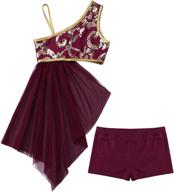 inhzoy kids girls lyrical dancewear costume: floral overlay 👯 sequins ballet dance asymmetrical skirt with shorts – perfect for performances логотип