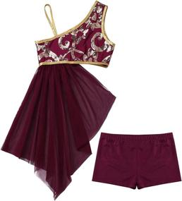 img 4 attached to inhzoy Kids Girls Lyrical Dancewear Costume: Floral Overlay 👯 Sequins Ballet Dance Asymmetrical Skirt with Shorts – Perfect for Performances