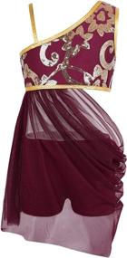 img 2 attached to inhzoy Kids Girls Lyrical Dancewear Costume: Floral Overlay 👯 Sequins Ballet Dance Asymmetrical Skirt with Shorts – Perfect for Performances