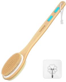 img 4 attached to 🚿 Metene Dual-Sided Shower Brush: Soft and Stiff Bristles, Exfoliating Skin, Wet/Dry Brushing, Long Wooden Handle for Easy Body Cleansing