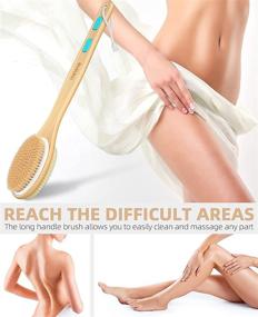 img 1 attached to 🚿 Metene Dual-Sided Shower Brush: Soft and Stiff Bristles, Exfoliating Skin, Wet/Dry Brushing, Long Wooden Handle for Easy Body Cleansing