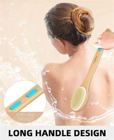 img 2 attached to 🚿 Metene Dual-Sided Shower Brush: Soft and Stiff Bristles, Exfoliating Skin, Wet/Dry Brushing, Long Wooden Handle for Easy Body Cleansing