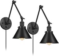 💡 black wrought iron wall light with plug-in cord, on/off switch, swing arm - retro vintage wall lamp sconces, 2 lights логотип