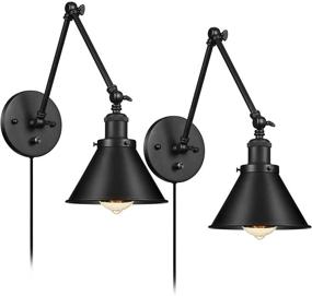 img 4 attached to 💡 Black Wrought Iron Wall Light with Plug-in Cord, On/Off Switch, Swing Arm - Retro Vintage Wall Lamp Sconces, 2 Lights