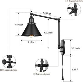 img 3 attached to 💡 Black Wrought Iron Wall Light with Plug-in Cord, On/Off Switch, Swing Arm - Retro Vintage Wall Lamp Sconces, 2 Lights