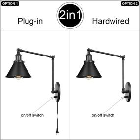 img 2 attached to 💡 Black Wrought Iron Wall Light with Plug-in Cord, On/Off Switch, Swing Arm - Retro Vintage Wall Lamp Sconces, 2 Lights