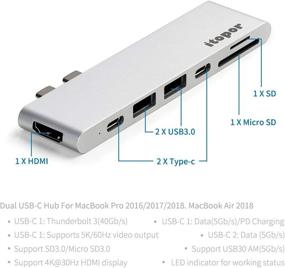 img 3 attached to High-Performance USB C Hub for MacBook Pro 2018-2016 & Air 2018 | 7 Ports, 100W PD, 5Gbps Data, 4K HDMI | Itopor Silvery