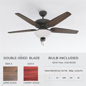 img 2 attached to 🔅 Inlight 52 Inch Indoor Ceiling Fan: Classic Elegance with 2 Lights, Pull Chain Control, Frosted Glass Bowl, Oil-Rubbed Bronze Reversible Motor Low Profile Design, 5 Blades, IN-0701-2-BZ