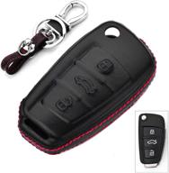 🔑 кожаный чехол для брелока royalfox genuine leather key fob case для audi folding flip key, audi a1 a3 q3 q7 tt s3 r8 car remote pouch с кольцами для ключей и держателем для брелока - металлический черный логотип