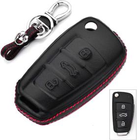 img 4 attached to 🔑 Кожаный чехол для брелока RoyalFox Genuine Leather Key Fob Case для Audi Folding Flip Key, Audi A1 A3 Q3 Q7 TT S3 R8 Car Remote Pouch с кольцами для ключей и держателем для брелока - металлический черный