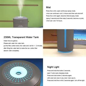 img 1 attached to 🌬️ Gray YinQin 230ML Portable USB Mini Air Humidifier - 7 Color LED Light Changing for Office, Bedroom, Home, Babies, Cars - Cool Mist Travel Humidifier for Desk - Quiet Mini Humidifier