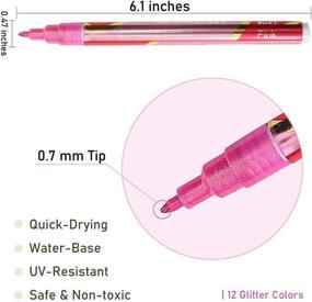 img 2 attached to 🎨 Glitter Metallic Paint Pens Set: Dual-Color Sparkle Art Gel Kit for Greeting Cards, Mugs, Wood, and More - 12 Markers