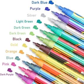 img 3 attached to 🎨 Glitter Metallic Paint Pens Set: Dual-Color Sparkle Art Gel Kit for Greeting Cards, Mugs, Wood, and More - 12 Markers