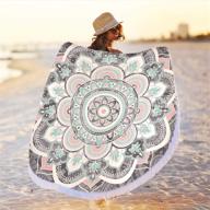 🏖️ oversized circle round microfiber mandala beach towel blanket: large, absorbent, fast-dry with tassels - grey & pink (59) logo