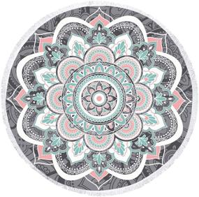 img 1 attached to 🏖️ Oversized Circle Round Microfiber Mandala Beach Towel Blanket: Large, Absorbent, Fast-Dry with Tassels - Grey & Pink (59)