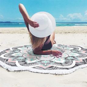 img 2 attached to 🏖️ Oversized Circle Round Microfiber Mandala Beach Towel Blanket: Large, Absorbent, Fast-Dry with Tassels - Grey & Pink (59)