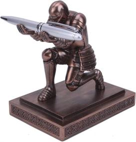 img 3 attached to Bronze Amoysanli Knight Pen Holder Desk Organizer Set with Cool Pen - Ideal Office and Home Gift, Desk Decor and Accessories in Resin