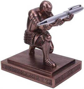 img 4 attached to Bronze Amoysanli Knight Pen Holder Desk Organizer Set with Cool Pen - Ideal Office and Home Gift, Desk Decor and Accessories in Resin