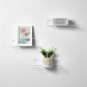 img 3 attached to OAPRIRE Floating Shelves Set of 2 with Cable Clips - Maximize Wall Space and Enhance Organization - Clear Acrylic Wall Shelf for Bedroom, Bathroom, Gaming Room, Living Room, Office