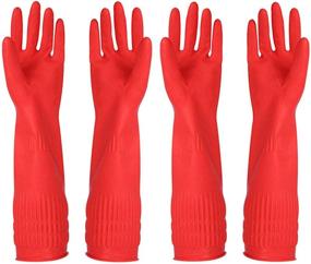 img 4 attached to 🧤 Waterproof Reusable Kitchen Dishwashing Gloves 2-Pairs with Cleaning Cloth 2-Pack, Medium Size