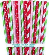 100-pack red, pink, lime green, and white strawberry shortcake theme polka dot and striped paper straws, 7.75 inches – outside the box papers logo