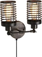 💡 luxurious vintage wall sconces: 2-light plug-in fixtures for dimmable, industrial indulgence - rustic indoor lighting for living room, bedroom, bathroom логотип