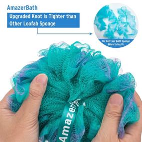 img 2 attached to 🌸 Набор из 3 цветочных зелено-голубо-фиолетовых банных губок AmazerBath Shower Loofahs - 75г для душа в ванной комнате, для мужчин и женщин