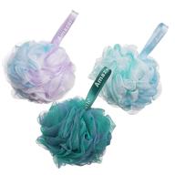 🌸 набор из 3 цветочных зелено-голубо-фиолетовых банных губок amazerbath shower loofahs - 75г для душа в ванной комнате, для мужчин и женщин логотип