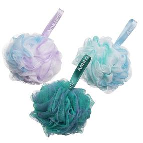 img 4 attached to 🌸 Набор из 3 цветочных зелено-голубо-фиолетовых банных губок AmazerBath Shower Loofahs - 75г для душа в ванной комнате, для мужчин и женщин