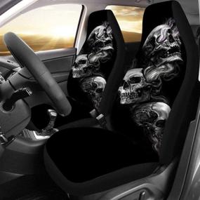 img 3 attached to 🚘 Black Universal Skull Print Car Seat Covers Set - Flat Fabric, SUV Truck Van Fit, Automatic Seat Protectors - Buybai