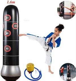 img 1 attached to ⚽️ Inflatable Freestanding Fitness Punching Bag: De-Stress with Effective Boxing Target for Children & Adults (160CM+) – Includes Foot Pump