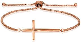 img 4 attached to Stunning Sea of Ice Sterling Silver Cross Box Chain Bracelet for Women - Adjustable & Elegant