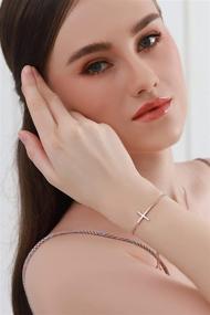 img 1 attached to Stunning Sea of Ice Sterling Silver Cross Box Chain Bracelet for Women - Adjustable & Elegant