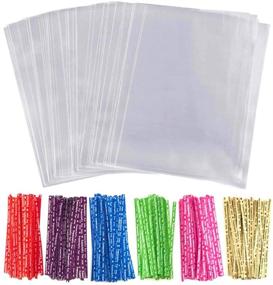 img 4 attached to 🍬 100 Pcs Clear Cellophane Treat Bags with Twist Ties - Perfect for Candy, Cookies, Lollipops and Desserts