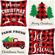 🎄 rustic black and red plaid christmas pillow covers set - 18x18, merry christmas home decorations логотип