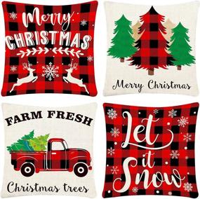 img 4 attached to 🎄 Rustic Black and Red Plaid Christmas Pillow Covers Set - 18x18, Merry Christmas Home Decorations