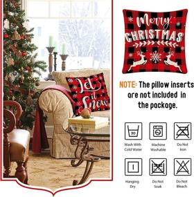 img 1 attached to 🎄 Rustic Black and Red Plaid Christmas Pillow Covers Set - 18x18, Merry Christmas Home Decorations