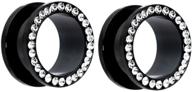 💎 8g - inch black titanium ear plugs with clear gem gauges tunnels logo