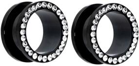 img 1 attached to 💎 8g - Inch Black Titanium Ear Plugs with Clear Gem Gauges Tunnels