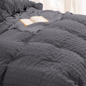 img 1 attached to 🛏️ King Size Dark Grey Striped Seersucker Duvet Cover with Zipper Closure - Textured Bedding for Decor, Soft Microfiber Material (3 Pcs)