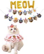 🎉 vehomy cat birthday party garland - meow letter balloons, kitten faces banner, bunting, cat lace bandana, bib scarf, crown hat - princess costume for cats & small dogs - 4pack logo