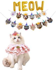 img 3 attached to 🎉 Vehomy Cat Birthday Party Garland - Meow Letter Balloons, Kitten Faces Banner, Bunting, Cat Lace Bandana, Bib Scarf, Crown Hat - Princess Costume for Cats & Small Dogs - 4Pack