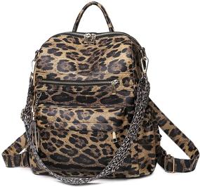 img 4 attached to 🐆 Leopard Print PU Leather Backpack Handbag for Women - Multipurpose Fashion Purse, Shoulder Bag, and Travel Bag
