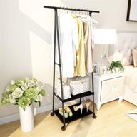 2-tier clothing garment rack: convenient clothes organizer stand with shelves and wheels логотип