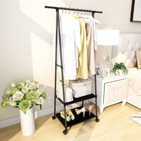 img 4 attached to 2-Tier Clothing Garment Rack: Convenient Clothes Organizer Stand with Shelves and Wheels