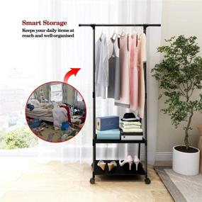 img 1 attached to 2-Tier Clothing Garment Rack: Convenient Clothes Organizer Stand with Shelves and Wheels