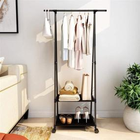 img 3 attached to 2-Tier Clothing Garment Rack: Convenient Clothes Organizer Stand with Shelves and Wheels