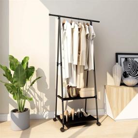 img 2 attached to 2-Tier Clothing Garment Rack: Convenient Clothes Organizer Stand with Shelves and Wheels