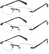 👓 jjwell 3 pack blue light blocking reading glasses for men - lightweight rimless metal eyeglasses readers for anti eyestrain, dryness, computer glare, and uv protection - spring hinge eyeglasses with pouches logo